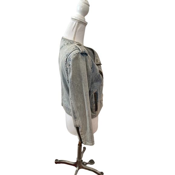 Gap Moto Denim Jean Jacket Light Acid Wash M - Picture 3 of 6
